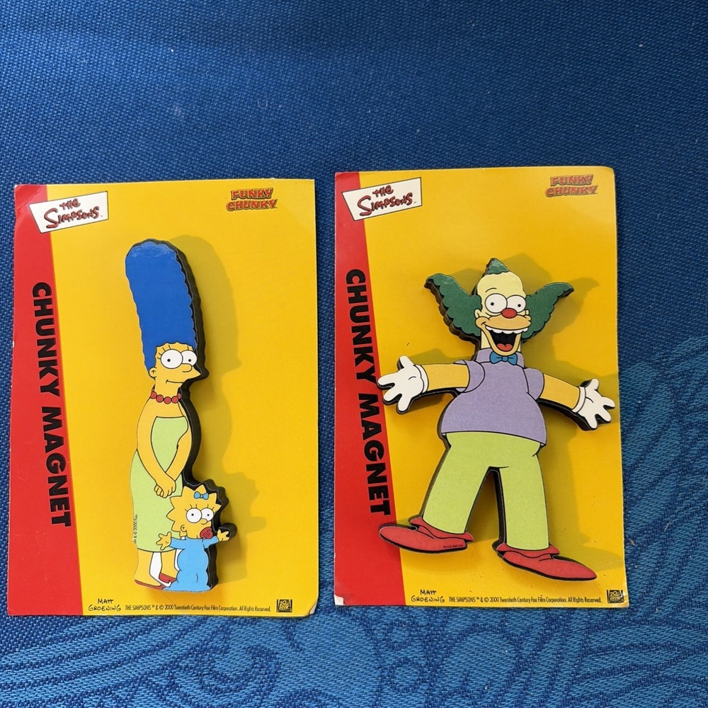 Set Of 2 THE SIMPSONS Funky Chunky Magnets Marge Maggie Krusty The Clown 2000